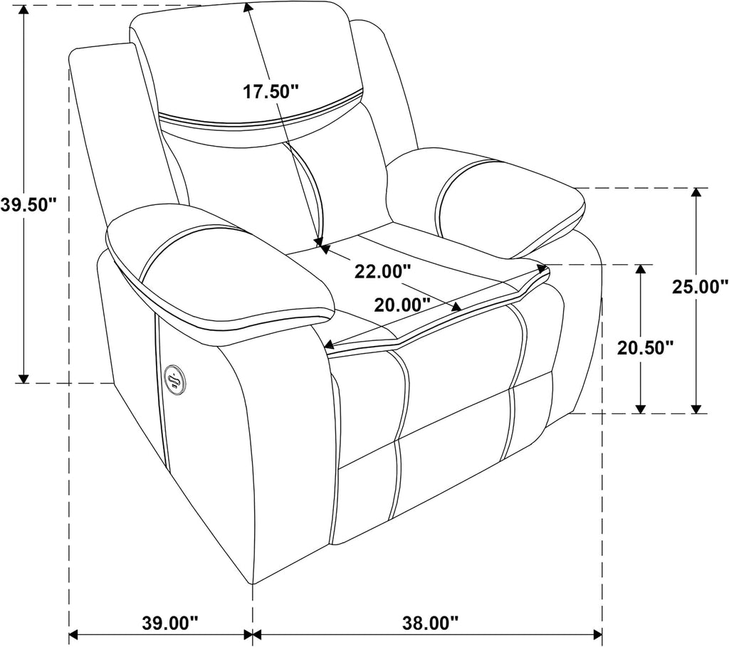 Coaster Home Furnishings - Sycamore - Faux Leather Upholstered Power Recliner Chair with Built-in USB Port, Contour Tufting and Control Panel - Living Room - Dark Brown - 610193P
