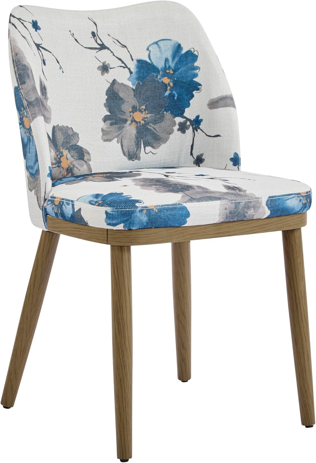 Christopher Knight Home Ringo Modern Fabric Upholstered Dining Chairs Set of 2, Wooden Dining Room Armless Chair, Curved Backrest Kitchen Side Chair, Brown+Blue+White