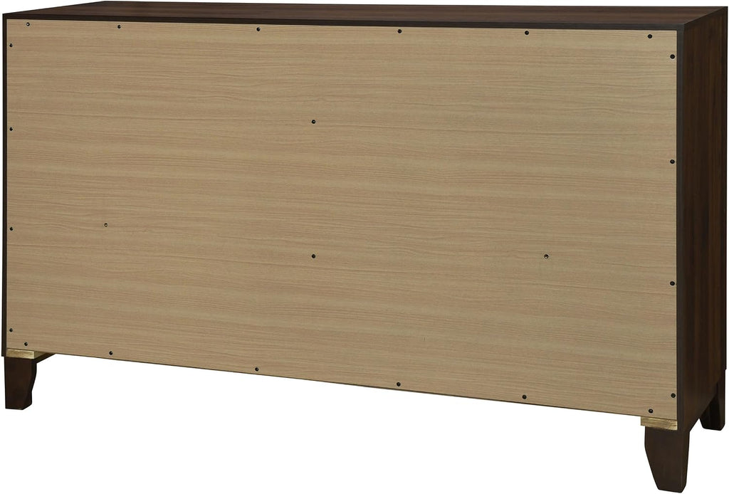 Coaster Home Furnishings - Welsley - Engineered Wood - 6-Drawer Dresser with Gold Round Knobs, Block Legs, Mitered Trim, Transitional Style - Bedroom - Walnut - 223443