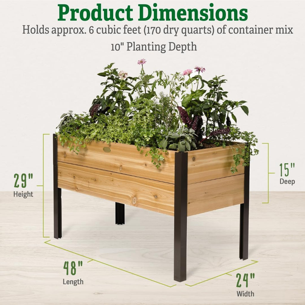 Gardener's Supply Company Raised Garden Bed Elevated Cedar Planter Box | 2' x 4' Heavy Duty Standing Garden Planters for Outdoor Plant Vegetables & Flower Gardening Perfect for Patio, Lawn & Backyard