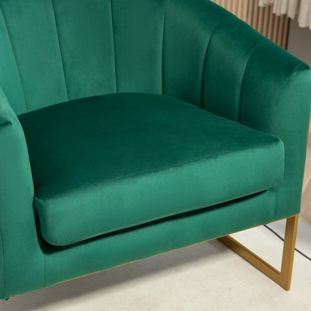 Container Furniture Direct Velvet Modern Accent Armchair - Luxury Gold Frame | Versatile Seating for Living Room, Bedroom, Office, Green