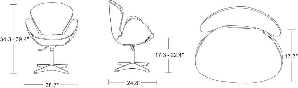 Manhattan Comfort Raspberry Adjustable Swivel Accent Chair with 360° Turn, Polished Chrome Base, Modern Retro Design, Versatile Seat Ideal for Any Room, Set of 1, White