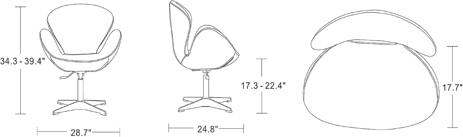 Manhattan Comfort Raspberry Adjustable Swivel Accent Chair with 360° Turn, Polished Chrome Base, Modern Retro Design, Versatile Seat Ideal for Any Room, Set of 1, White