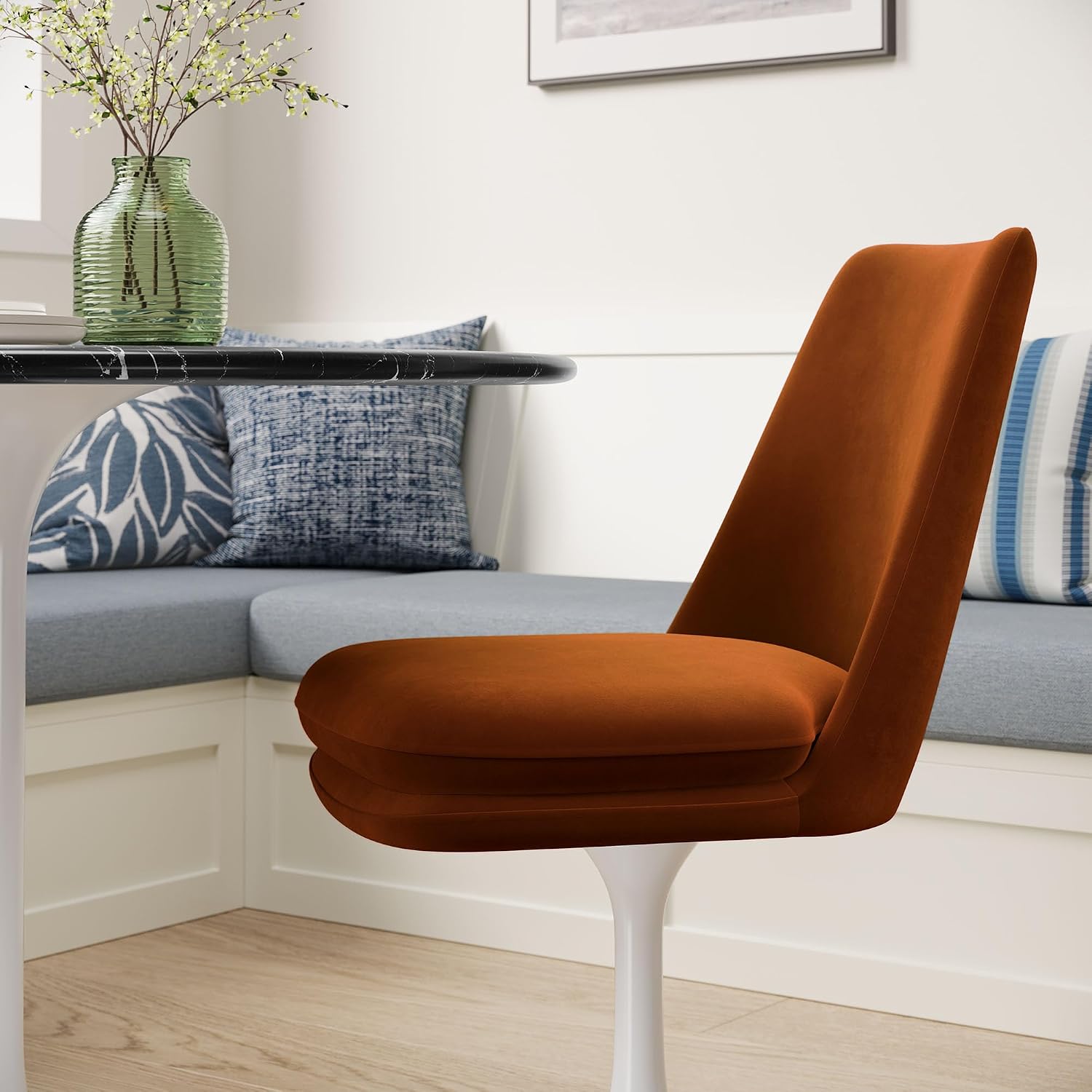 Modway Lippa Velvet Swivel Dining Side Chair in White Rust - Armless Accent Chair with Stain-Resistant Performance Velvet Upholstery - 360° Rotating Office Chair