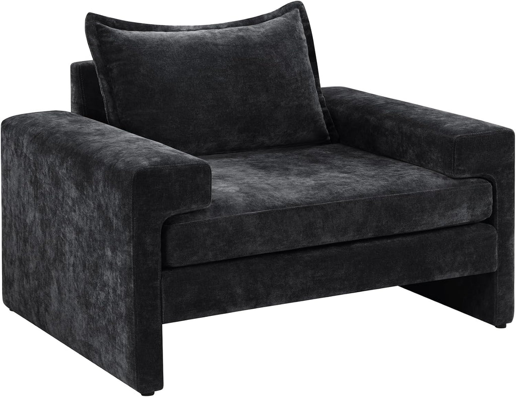 Christopher Knight Home Aylen Modern Chenille Upholstered Accent Chair with Wide Armrests, Wooden Living Room Club Chair, Bedroom Comfy Reading Chair with Back Pillow, Black