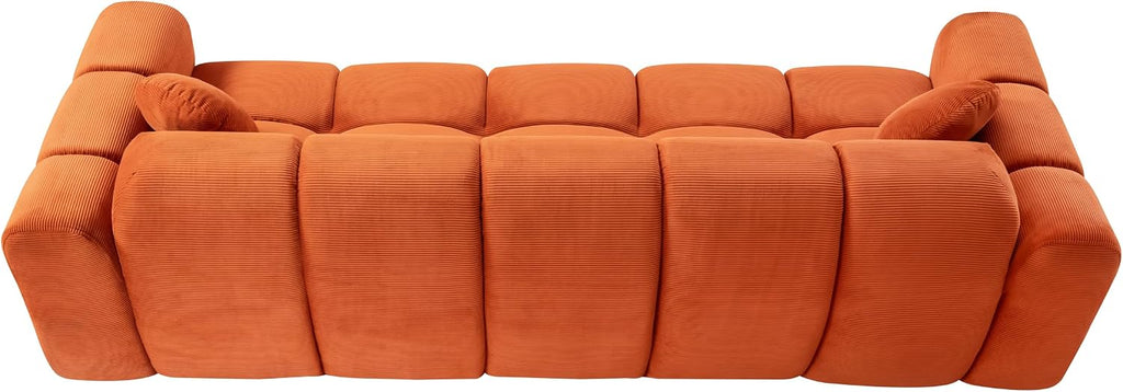98.4-Inch Oversized Boneless Cloud Couches Deep Seat Foam Sofa Couch with 2 Round Toss Pillows, Luxury Corduroy Upholstered 3 Seat Tufted Loveseat, Cloud Sofa in a Box