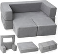 Kids Couch Toddler Play Couch for Bedroom Playroom, 3 in 1 Sectional Sofa for Kids' Play and Rest, Modular Mini Couch for Kids, Grey
