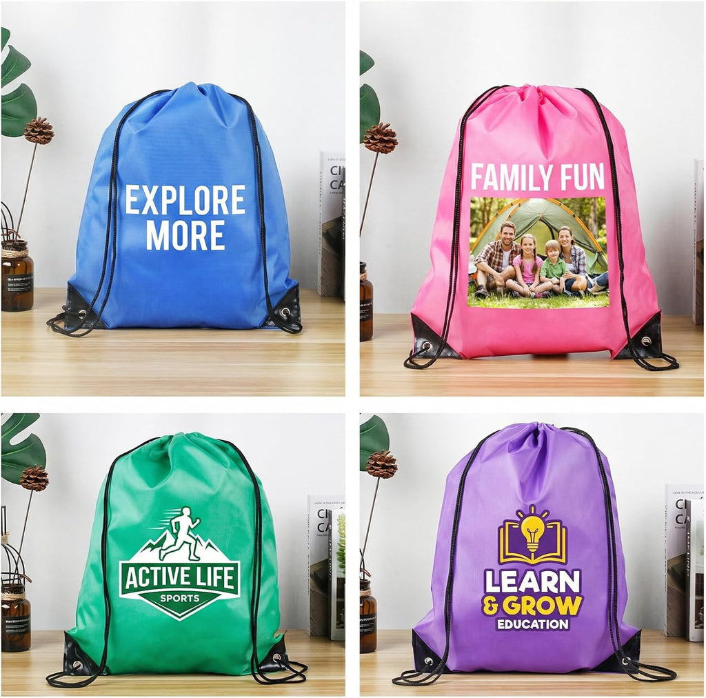 Custom Drawstring Backpack with Logo, 100 Pack Personalized Draw String Back Bag Drawstring Bags Bulk for Sports, Gym, Travel, Swimming, Beach