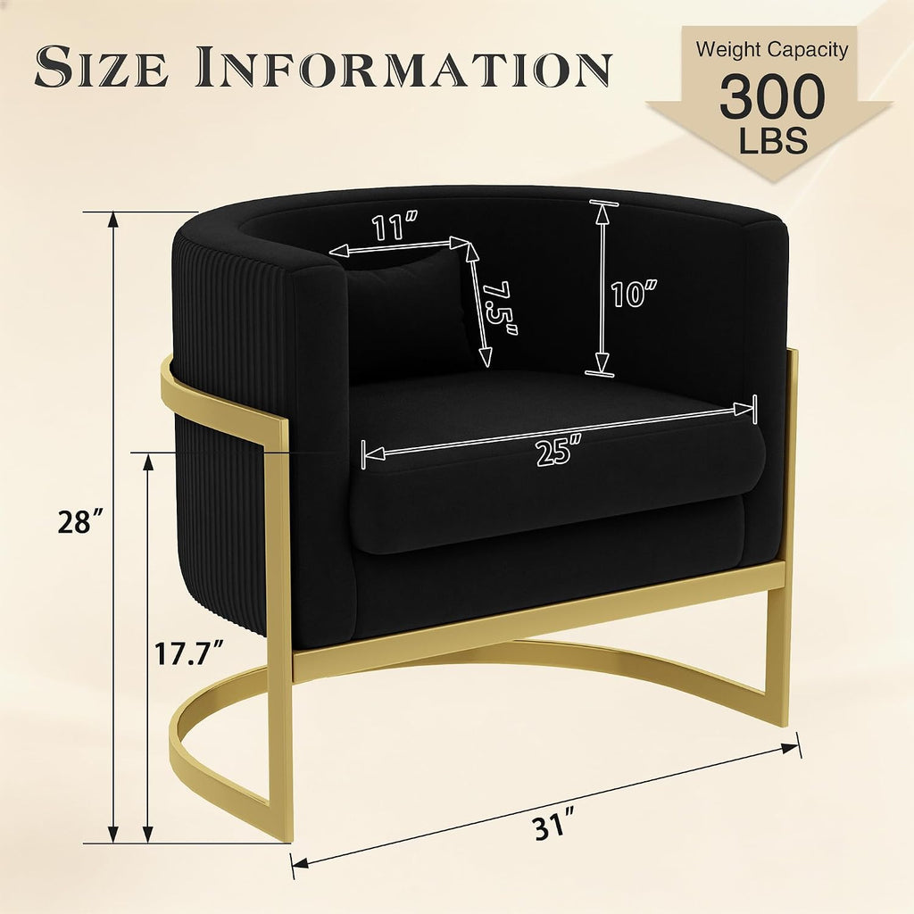 Velvet Accent Chair Black Modern Barrel Chair with Gold Legs Upholstered Armchair for Bedroom Living Room Sofa Chair Club Side Chairs