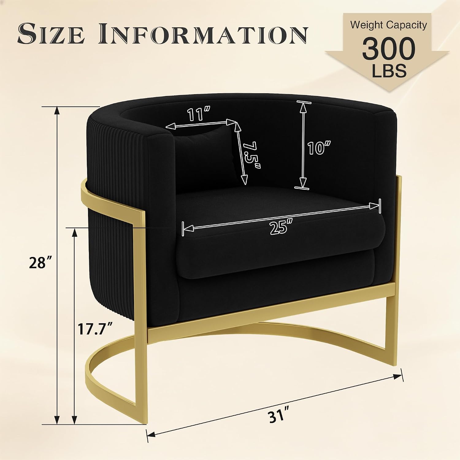 Velvet Accent Chair Black Modern Barrel Chair with Gold Legs Upholstered Armchair for Bedroom Living Room Sofa Chair Club Side Chairs