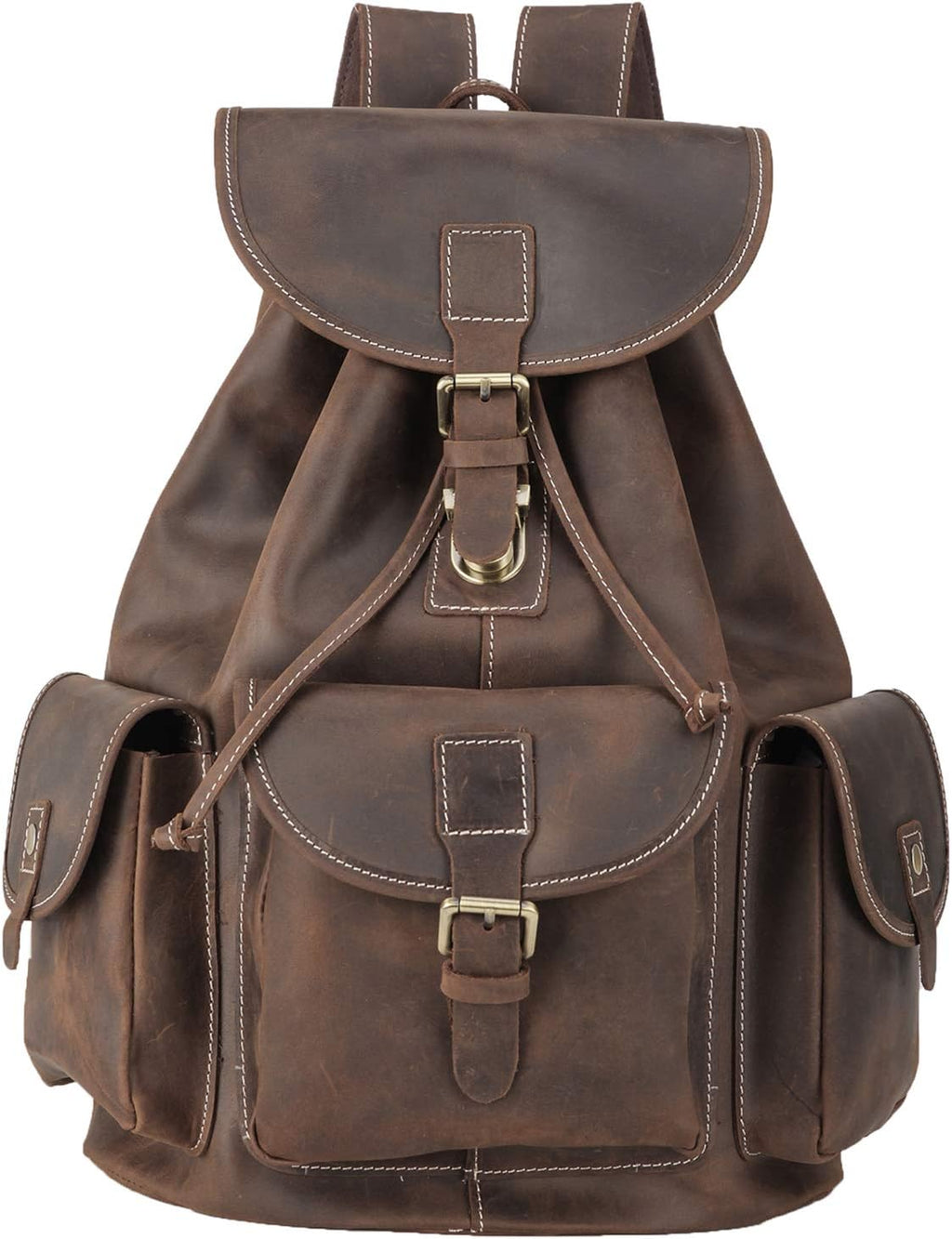 Polare Vintage Full Grain Leather Rucksack Backpack Casual Travel Satchel Bag Daypack For Men Women