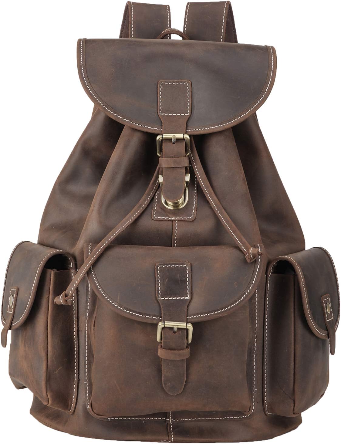 Polare Vintage Full Grain Leather Rucksack Backpack Casual Travel Satchel Bag Daypack For Men Women