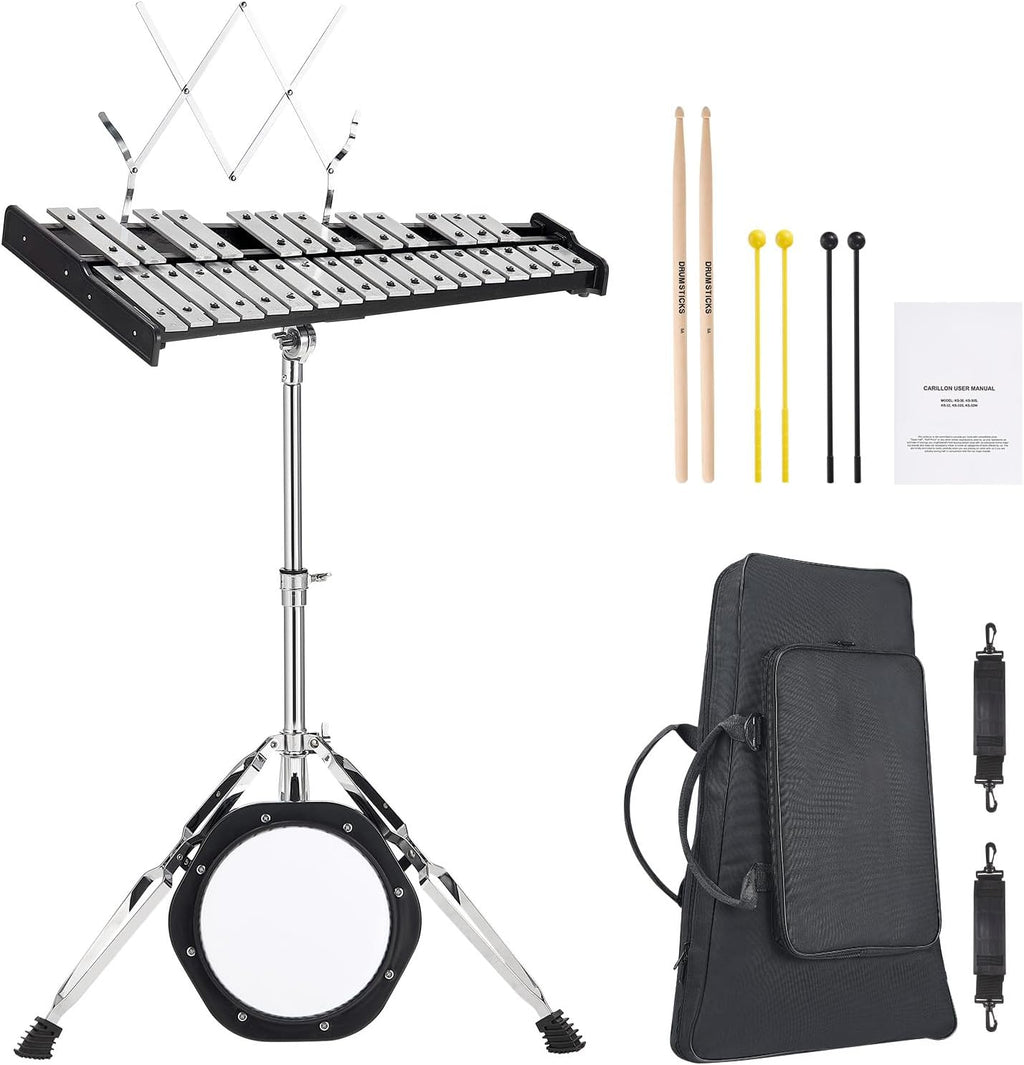Happybuy 30-Note Glockenspiel Xylophone Bell Kit, Percussion Set with Mallets, Drum Sticks, Music Stand, 8' Practice Pad, Adjustable Stand, Carrying Bag, for Students & Adults