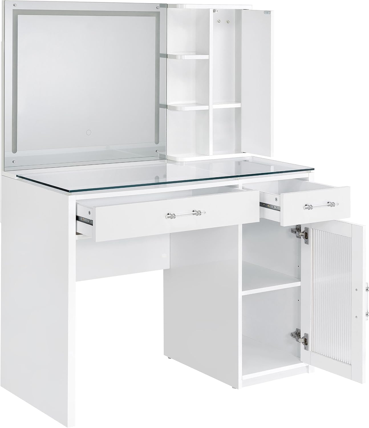 Coaster Home Furnishings Flora 2-Drawer Vanity Set with Led Mirror White High Gloss