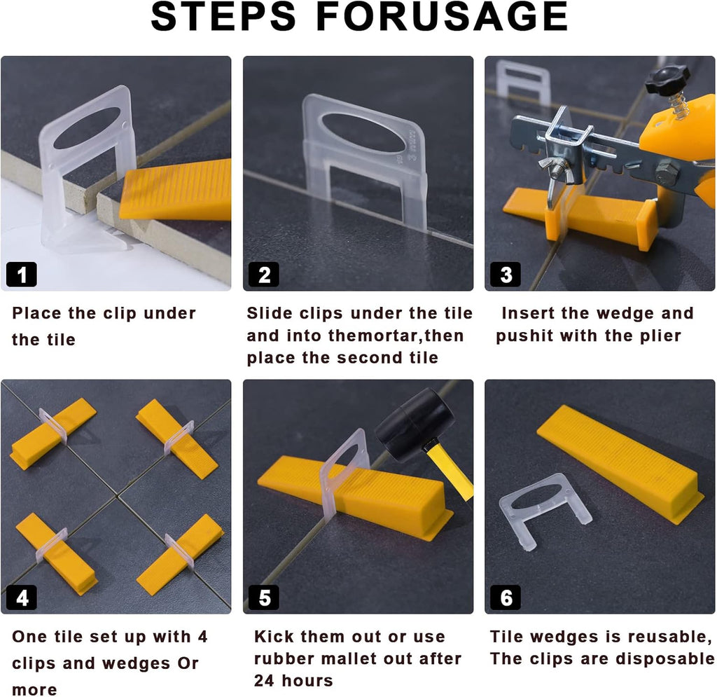 Tile Leveling System 1/8' Spacers Tile Leveler Clips 8500 Pcs and 16 oz Rubber Mallet Hammer .Tile Tools Set for Professional Ceramic and Stone Installation