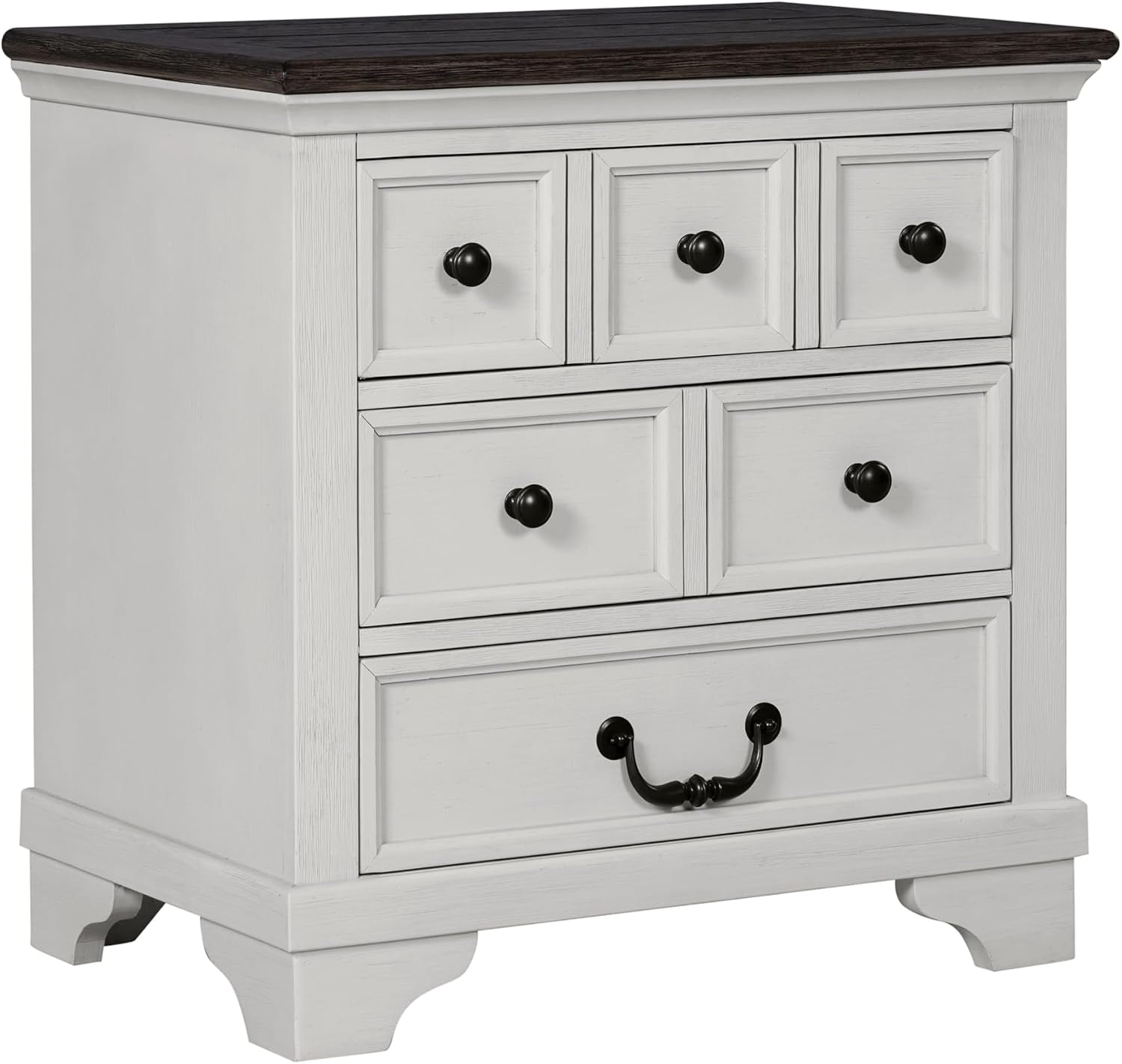Furniture of America Roden Modern Farmhouse Solid Wood Nightstand with 3 Drawers and USB Ports, Large Bedside Table, Wooden Night Stand for Bedroom, Dorm, White/Dark Brown