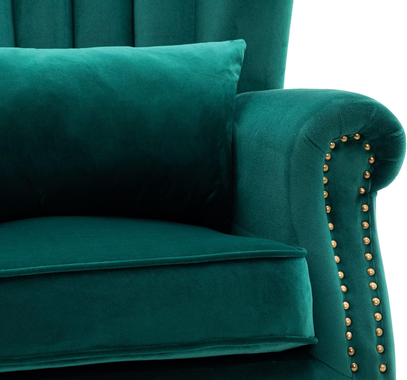 Kmax Green Accent Chair Velvet Wingback Chair with Pillow Nail-Head Channel Tufted Club Oversized Chair for Living Room Bedroom Guest Room