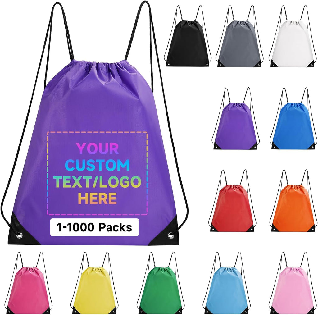 Custom Drawstring Backpacks With Your Logo, 500 Pack Personalized Text Drawstring Bags String Bag Bulk, Great for Travelling, Gym and for Everyday Use (Purple)