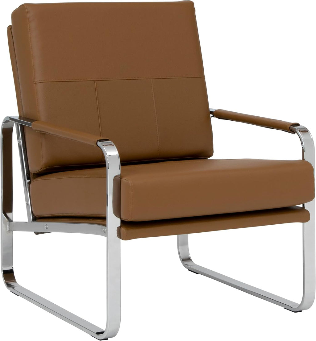 Studio Designs Home Allure Modern Accent Chair in Blended Leather, Chrome/Caramel