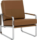 Studio Designs Home Allure Modern Accent Chair in Blended Leather, Chrome/Caramel