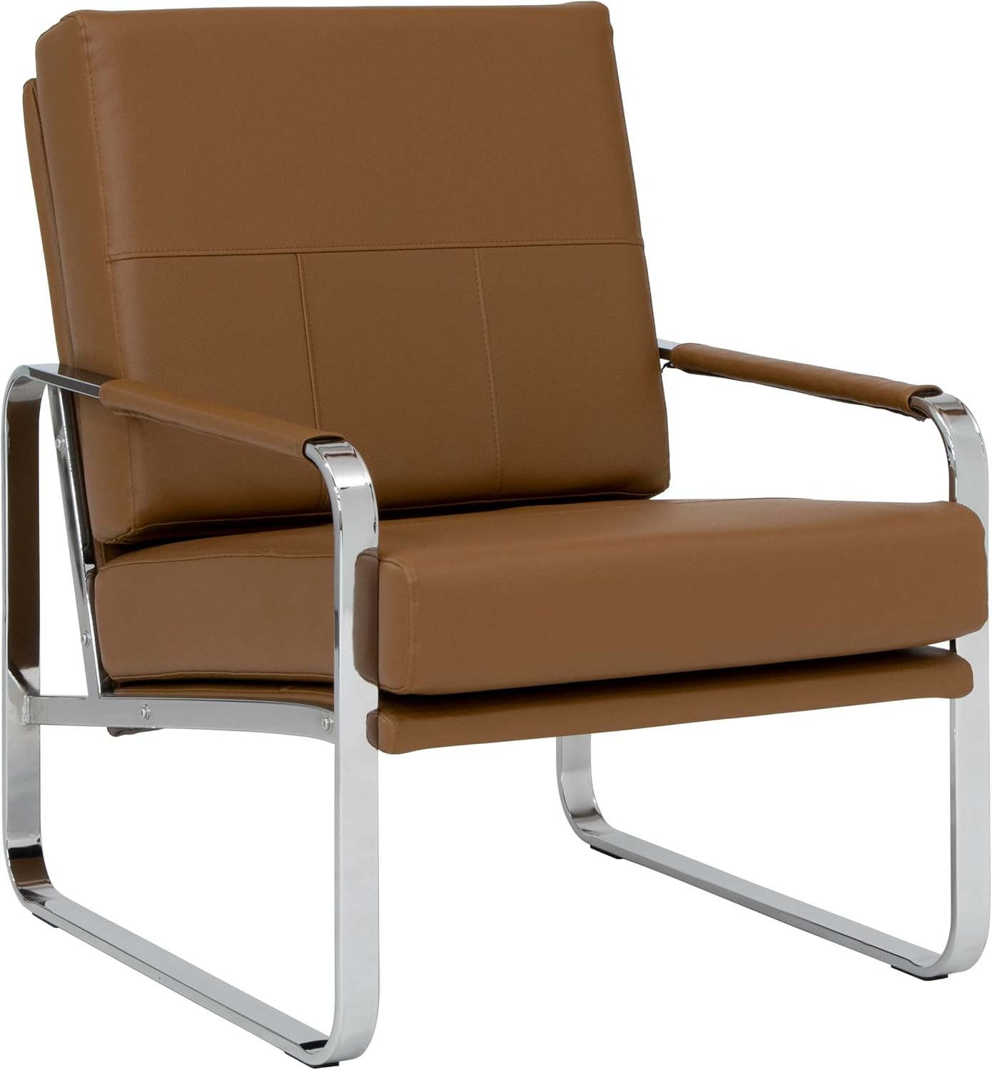 Studio Designs Home Allure Modern Accent Chair in Blended Leather, Chrome/Caramel