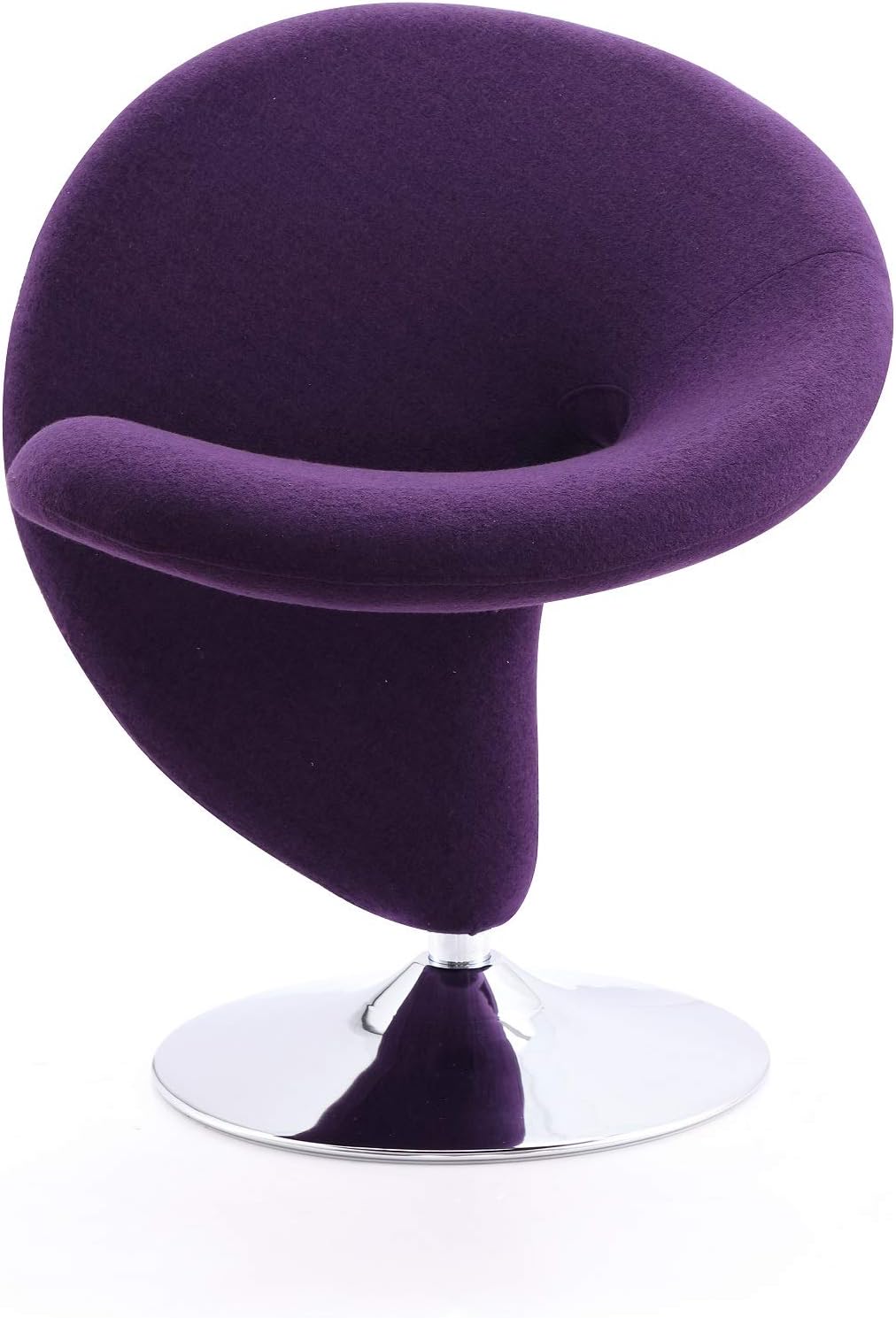 Manhattan Comfort Curl Swivel Accent Chair Set of 1 with 360° Turn, Fully Assembled, Upholstered in Wool Blend, Modern Ergonomic Design with Polished Chrome Base, Set of 1, Purple