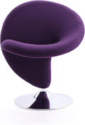 Manhattan Comfort Curl Swivel Accent Chair Set of 1 with 360° Turn, Fully Assembled, Upholstered in Wool Blend, Modern Ergonomic Design with Polished Chrome Base, Set of 1, Purple