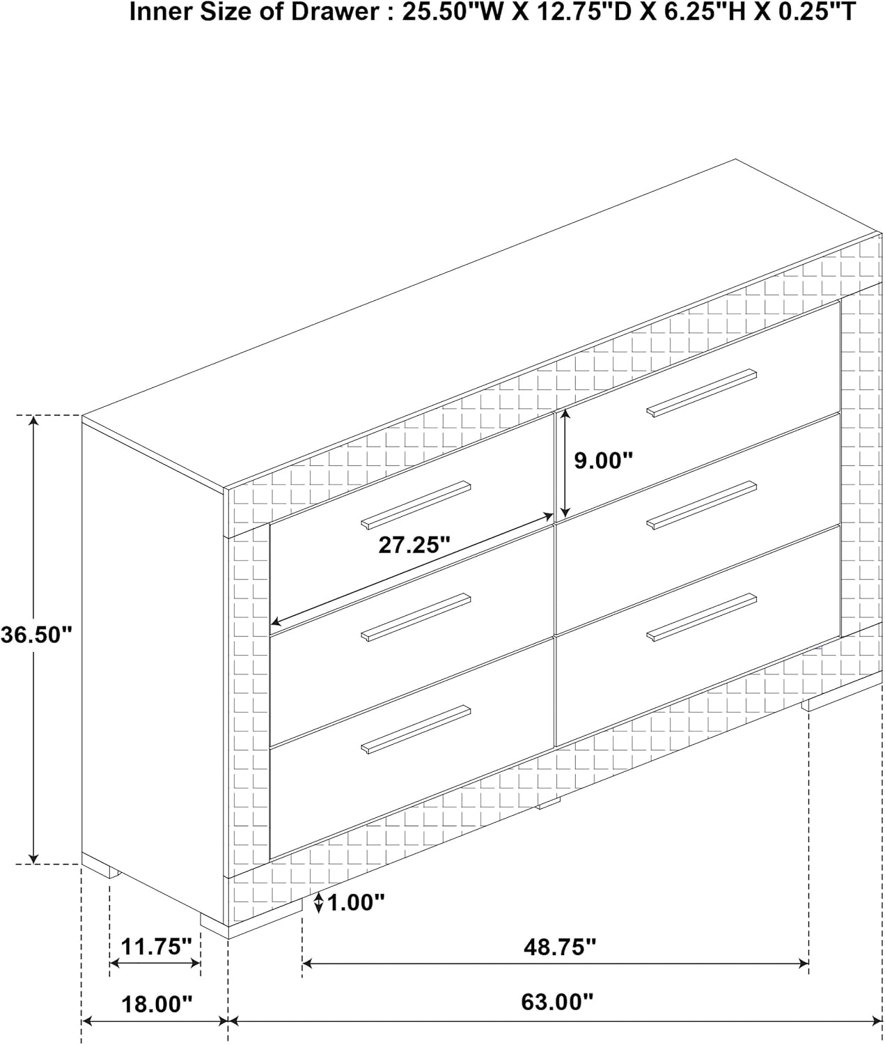 Coaster Home Furnishings - Ives - Wood - 6-Drawer Dresser with Contemporary Style, Tile Emboss, Felt-Lined Top, Metal Handles, Metal Extension Glides - Bedroom - White High Gloss - 224943