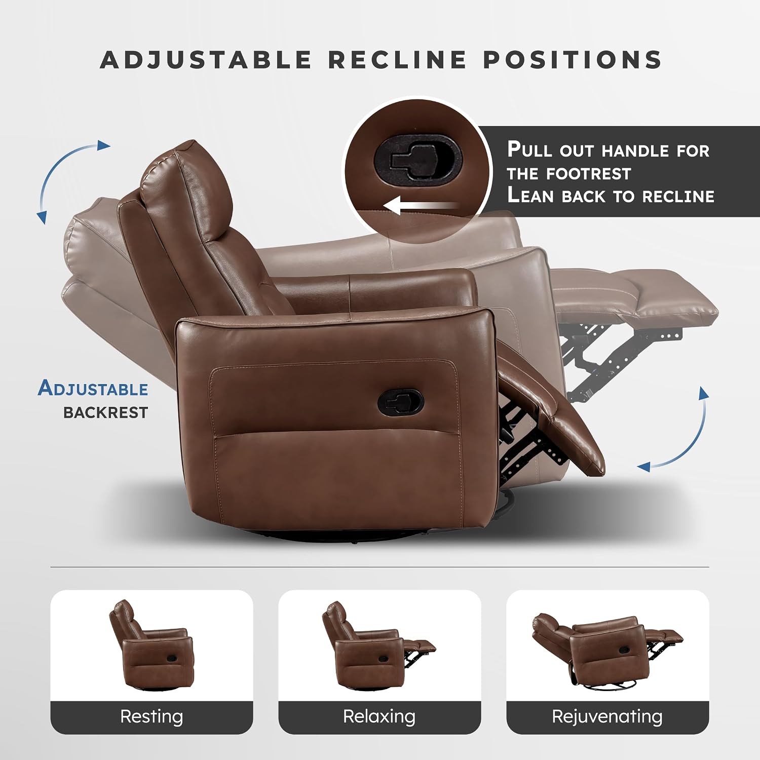 Lexicon Swivel Glider Reclining Chair, Top Grain Leather Match Manual Recliner, Comfy Nursery Glider Recliner, Swivel Reclining Chair for Living Room/Office/Bedroom/Apartment, Toffee Brown