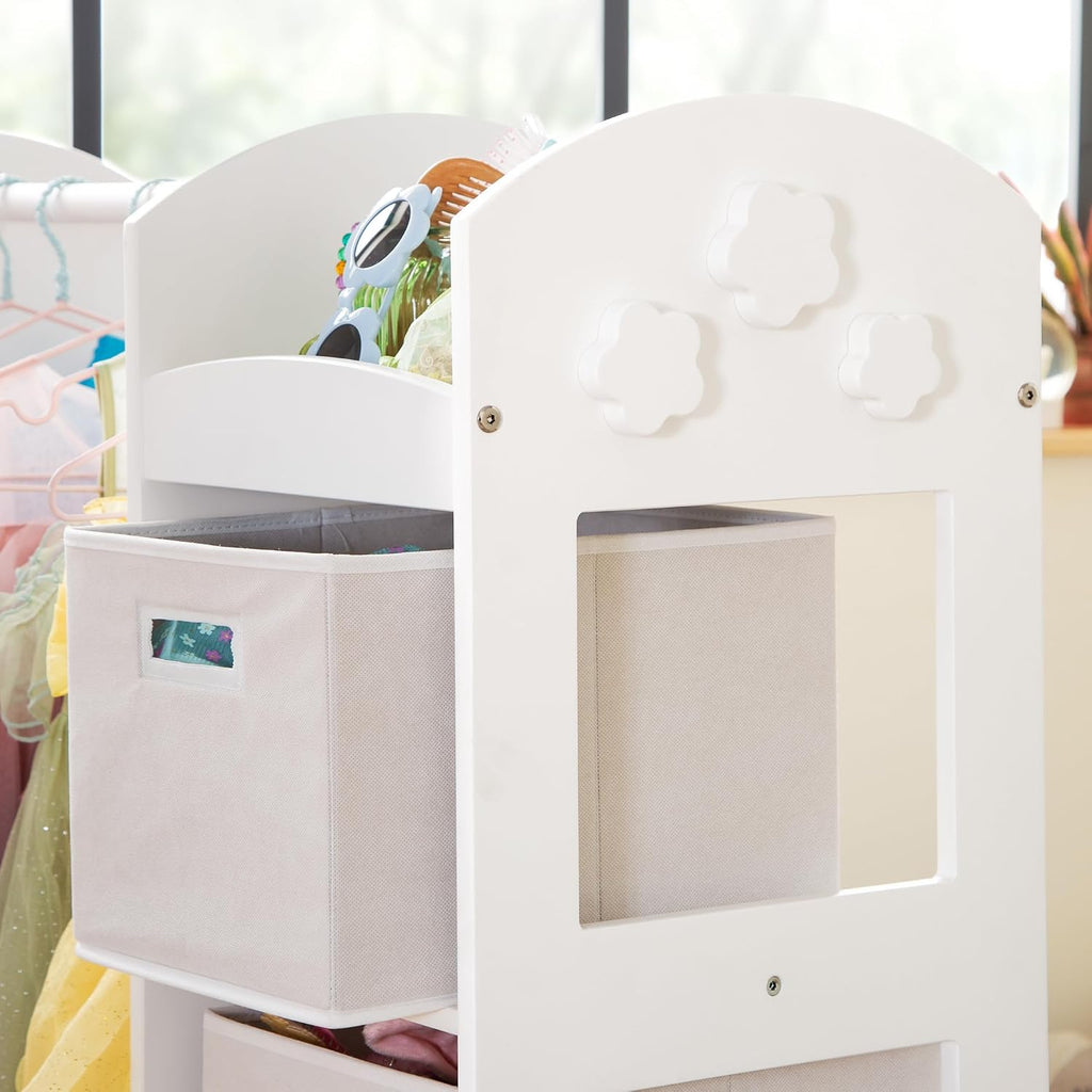 Guidecraft See and Store Dress-up Center – White: Pretend Play Costume Storage Wardrobe for Kids with Mirror & Shelves, Armoire with Bottom Tray, Toddlers Room Furniture