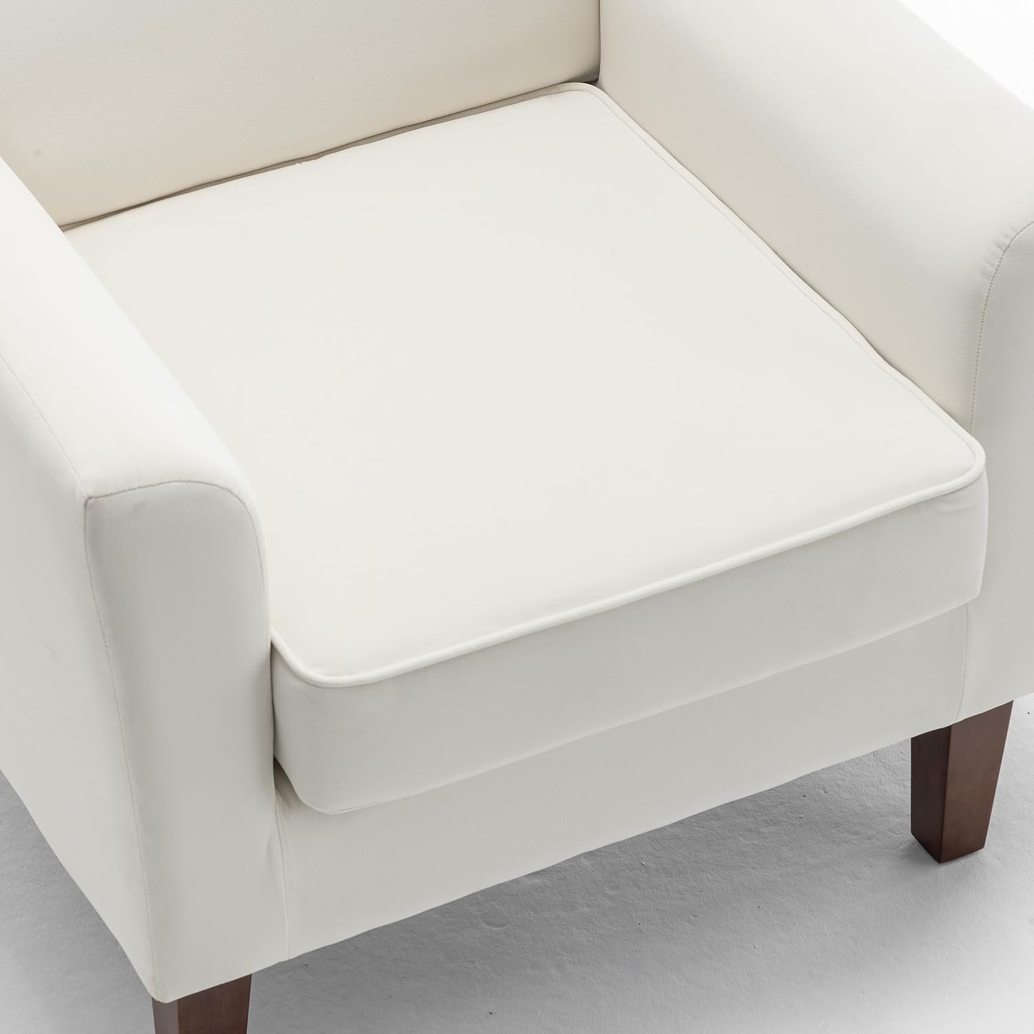 Container Furniture Direct Contemporary Accent Arm Chair with Birch Wood Frame and Velvet Upholstery, Armchair for Office and Living Room Decor, Removable Cushions, Beige