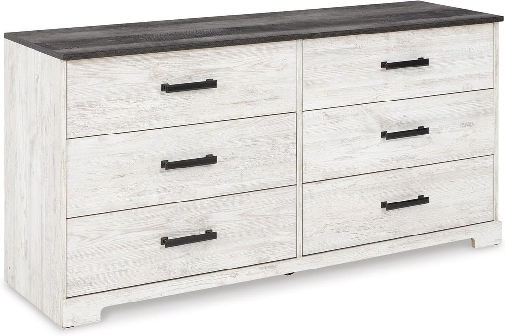 Signature Design by Ashley Shawburn 6 Drawer Dresser, Whitewash & Gray