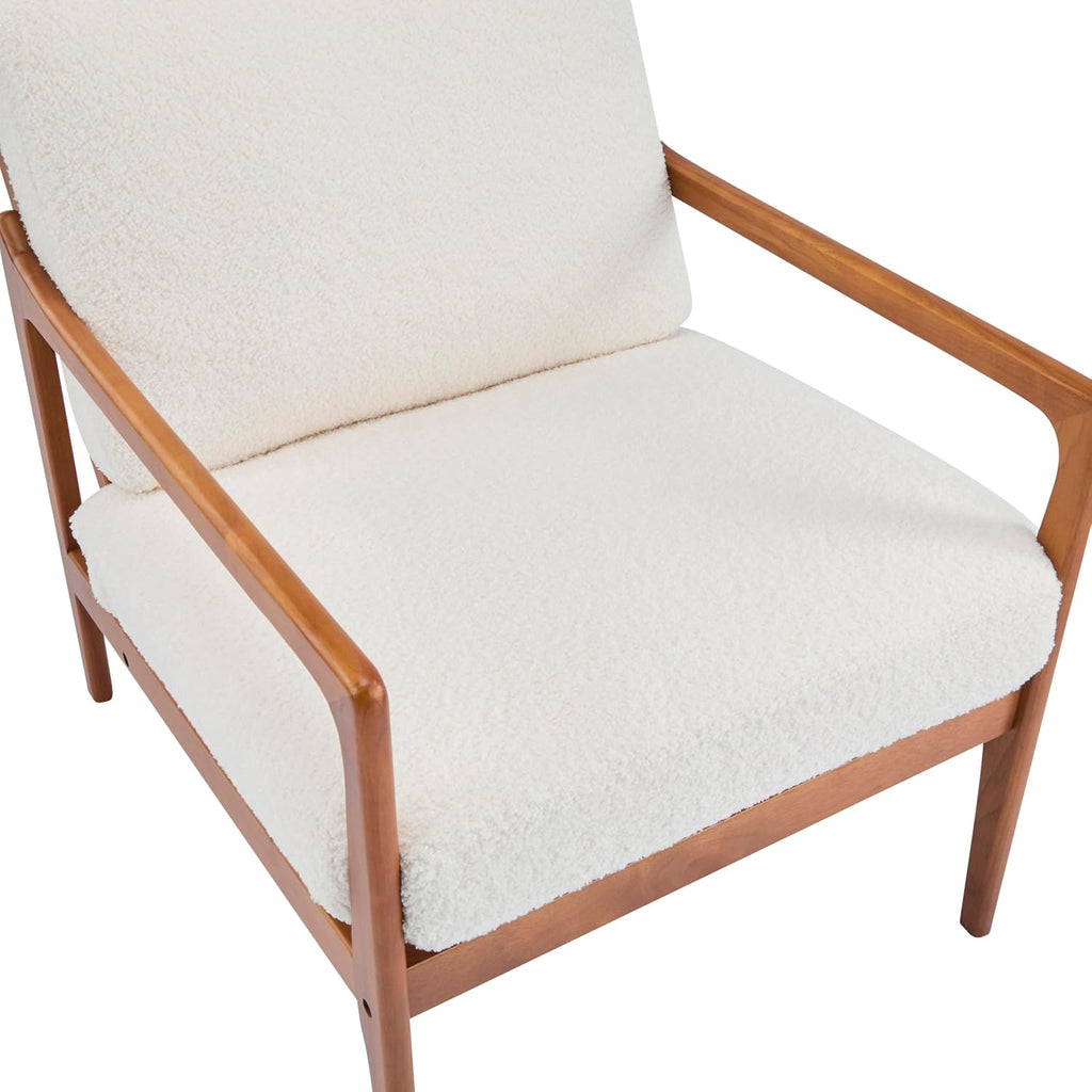 Christopher Knight Home Nadine Wooden Club Chair, Upholstered Accent Chair, Cushions Support Armchair, Comfy Lounge, Single Reading Sofa, Solid Wood Frame Armchair for Living Room Home, Ivory+Teak