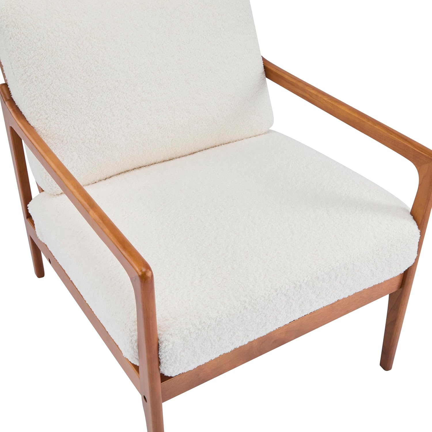 Christopher Knight Home Nadine Wooden Club Chair, Upholstered Accent Chair, Cushions Support Armchair, Comfy Lounge, Single Reading Sofa, Solid Wood Frame Armchair for Living Room Home, Ivory+Teak