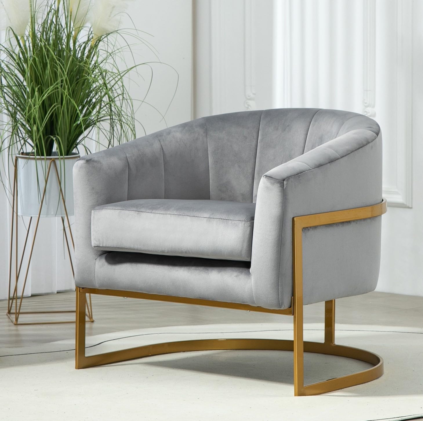 Container Furniture Direct Velvet Modern Accent Armchair - Luxury Gold Frame | Versatile Seating for Living Room, Bedroom, Office, Grey