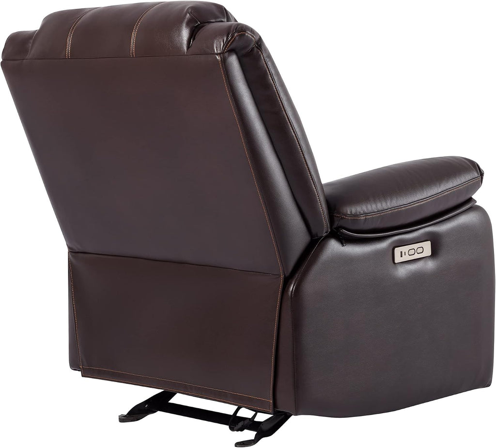 Watson & Whitely Power Recliner Chair for Adults, Faux Leather Electric Reclining Chair for Living Room, Upholstered Recliner with USB Port, Dark Brown