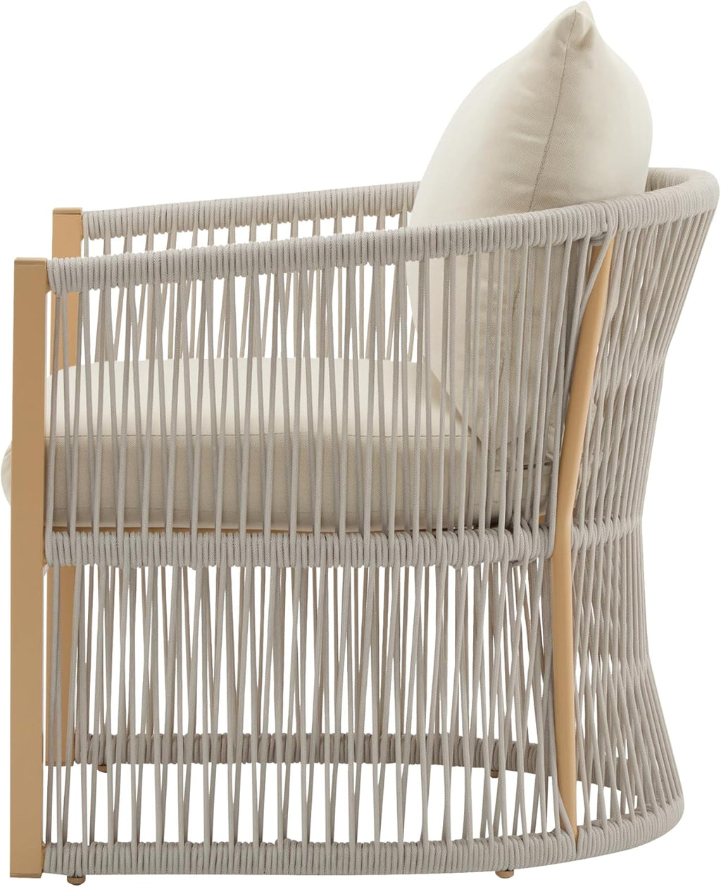 Christopher Knight Home Nadine Outdoor Rope Club Chair, Aluminum Woven Rope Accent Chair, Curved Back Armchair, Open-Weave Texture Lounge Chair with Cushion for Gardern Yard Balcony Poolside, Beige