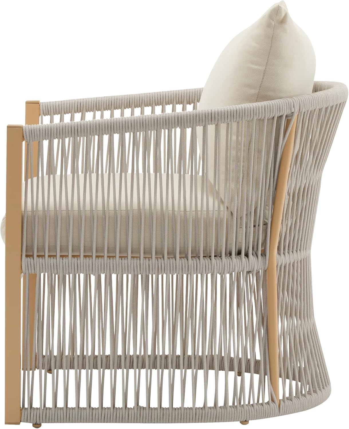 Christopher Knight Home Nadine Outdoor Rope Club Chair, Aluminum Woven Rope Accent Chair, Curved Back Armchair, Open-Weave Texture Lounge Chair with Cushion for Gardern Yard Balcony Poolside, Beige