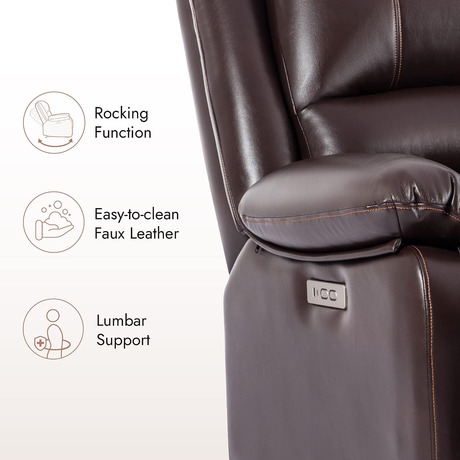 Watson & Whitely Power Recliner Chair for Adults, Faux Leather Electric Reclining Chair for Living Room, Upholstered Recliner with USB Port, Dark Brown