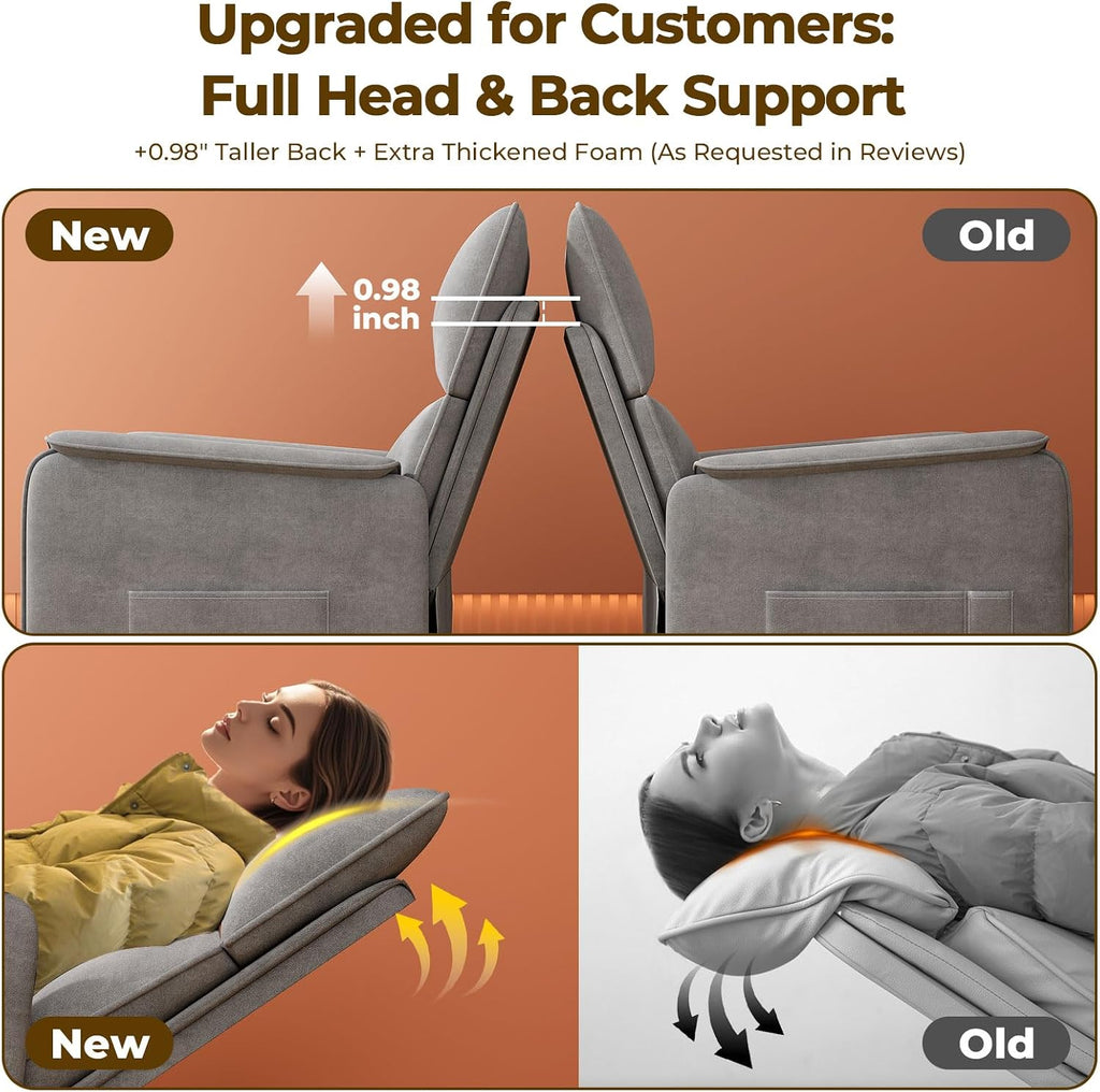 Recliner Chair，Electric Adjustable Chenille Recliner with Remote Control and Padded Backrest,Home Theater Recliner Single Sofa Seat with Thick Seat Cushion for Living Room Bedroom (Grey)