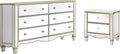 HOMES: Inside + Out Bowne Glam 2-Piece Wood USB Port Nightstand and 6-Drawer Dresser Set for Bedroom, Silver