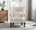 Kmax Cream Accent Chair Velvet Wingback Chair with Pillow Nail-Head Channel Tufted Oversized Club Chair for Living Room Bedroom Guest Room
