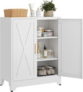 39.5'H Farmhouse Metal Floor Cabinet,31.5' Wide by 15.8' Deep Sideboard Storage with 2 Adjustable Shelves,Modern Cabinet for Bathroom Entryway Living Room Hallway Dining Room Kitchen,White
