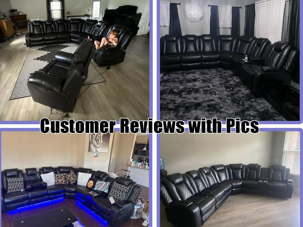 L Shaped Reclining Sectional Couch and 2 Chairs, Power Leather Recliner Sectional Sofa Set with LED Lights, Breathing Leather Couch Sofa Set with 8-Seater/USB Port/Storage for Living Room