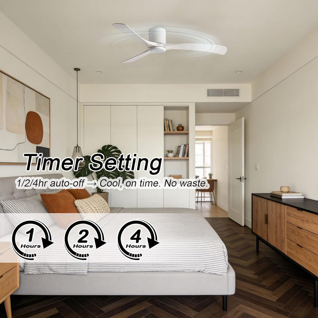 Flush Mount Ceiling Fan No Light Modern Quiet 46in Ceiling Fans with Remote Control 6 Speeds Low Profile Ceiling Fan Without Light 3 Blades for Bedroom Living Room Restaurant Patio Indoor