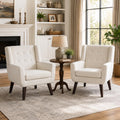 HUIMO Upholstered Accent Chairs Set of 2,Button-Tufted Reading Comfy Living Room Chair with Wooden Legs,Mid Century Modern Chair with Linen Fabric,Club Chair Comfy Arm Chairs for Bedroom,Beige