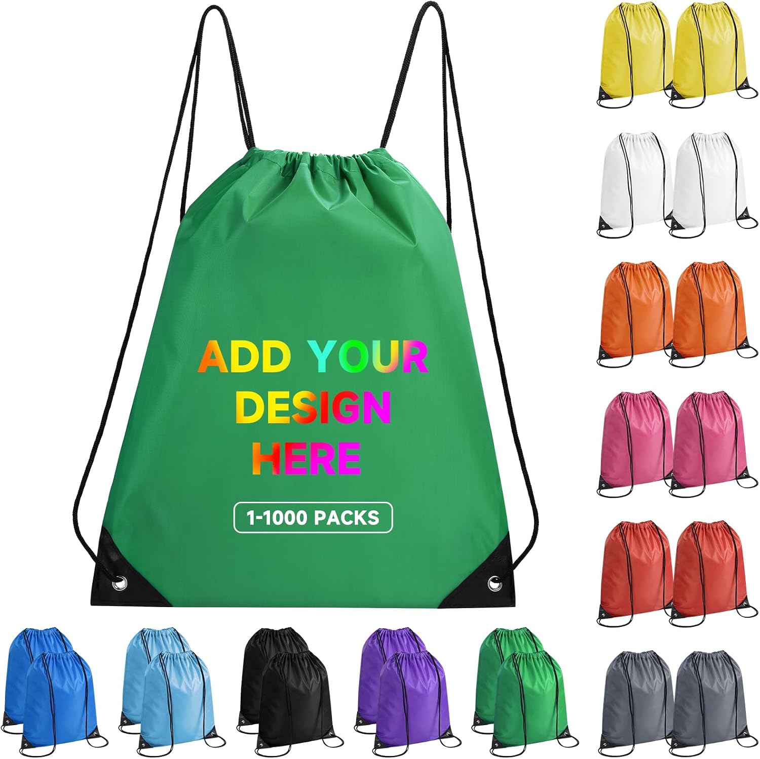 100 Pack Custom Drawstring Bags Bulk–Personalized LOGO/text Drawstring Backpack for Sports–Draw String Back Bag for Gyml Beach Party Business Activities(Green)