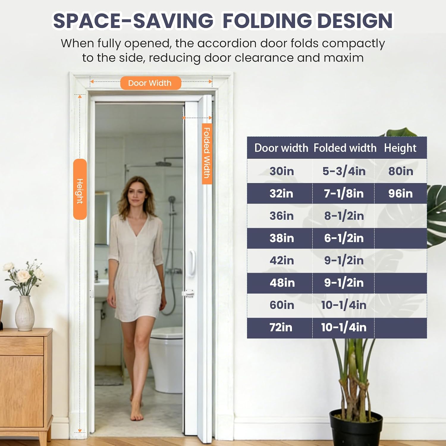 DIYHD 48X96in Glass Accordion Door, Double-Layer PVC Folding Door with Frosted Acrylic Panel for Privacy & High Light Transmission – Ideal for Large Openings, Space-Saving Closet & Room Divider