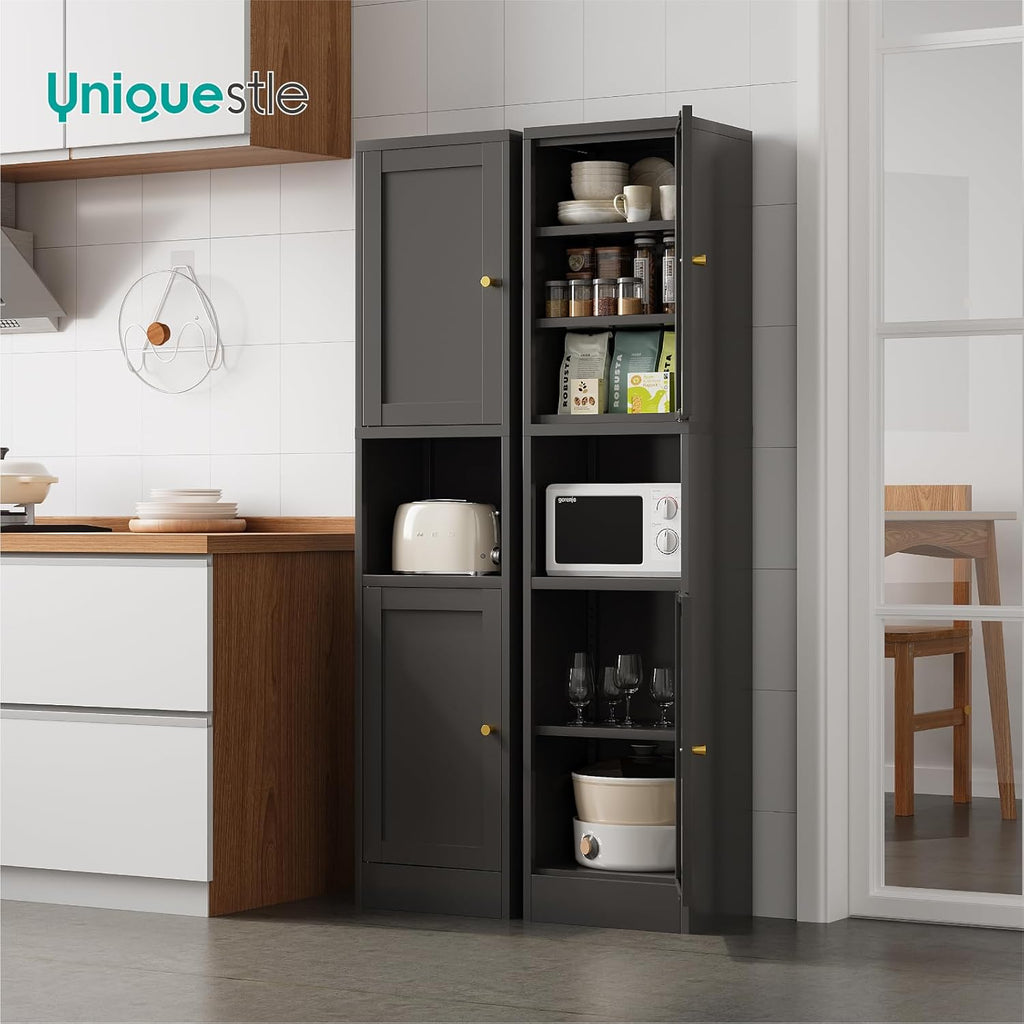 67' Tall Narrow Storage Cabinet with Doors and Open Shelf,Metal Pantry Cabinet,Shaker Style Slim Cabinet with Adjustable Shelves,for Bathroom Kitchen Laundry Small Spaces, Black, 1Pc
