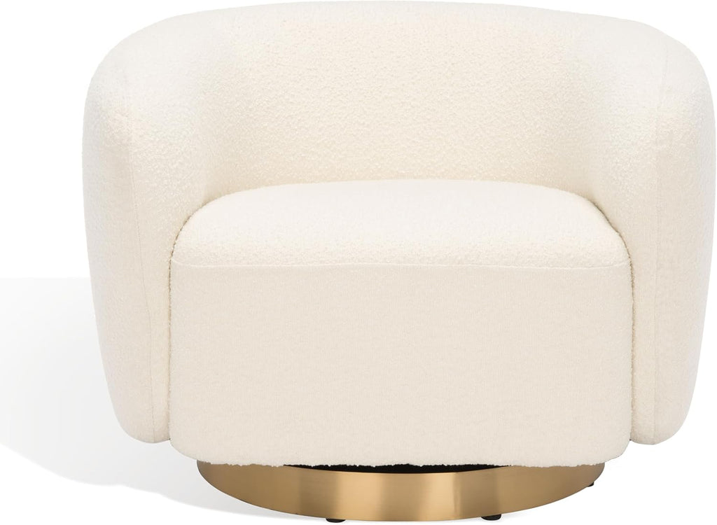 SAFAVIEH Couture Collection Bernard Ivory/Gold Boucle Swivel Accent Chair (Fully Assembled)